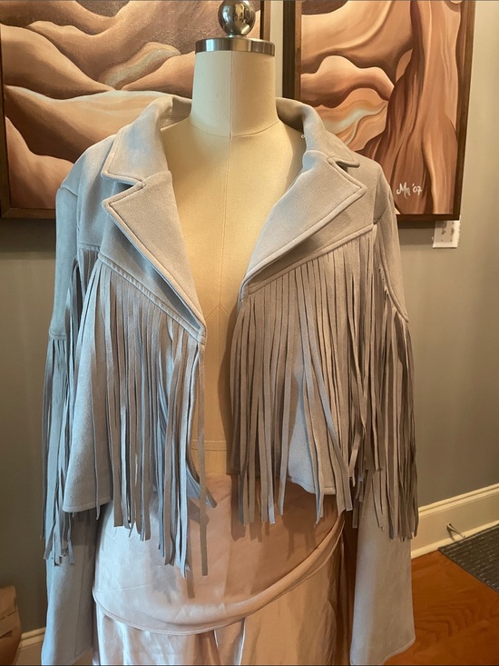 Jackets & Blazers - Fringed Suede Jacket - Light Gray
